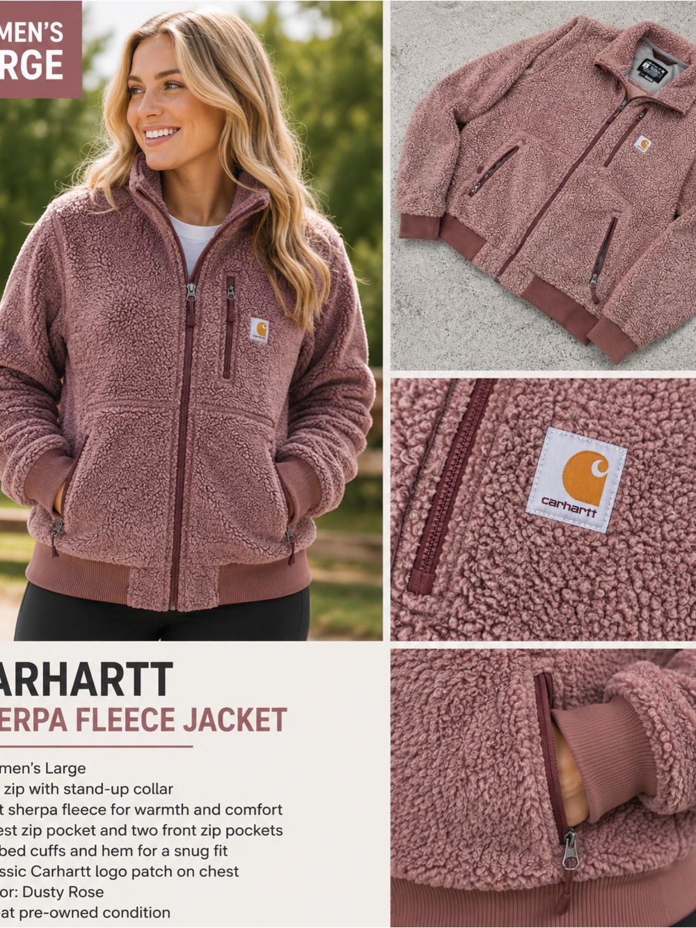 Carhartt Women's Large Sherpa Fleece Jacket in Dusty Rose